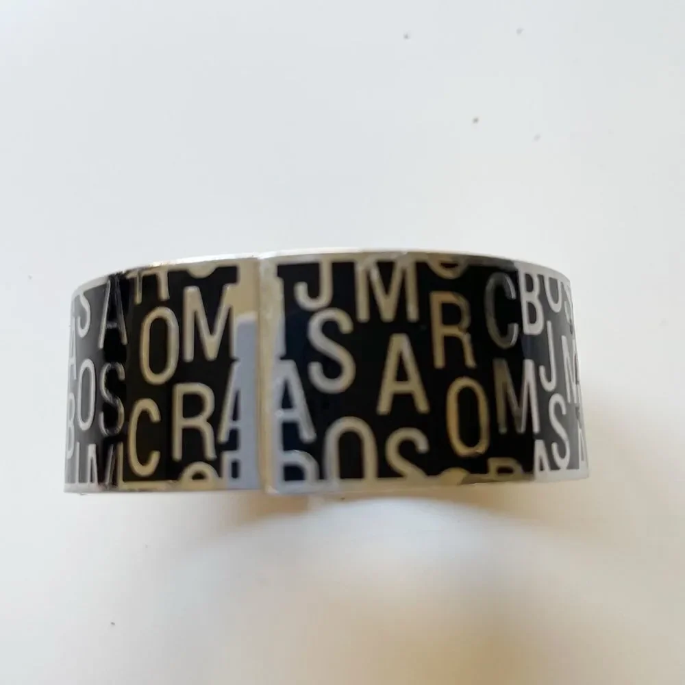 Marc Jacobs Vintage Enamel Logo Hinge Metal cuff Bracelet watch Black and Silver